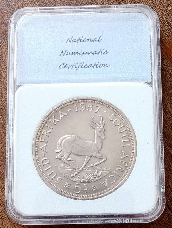 1957 Union silver 5 Shillings NNC MS62
