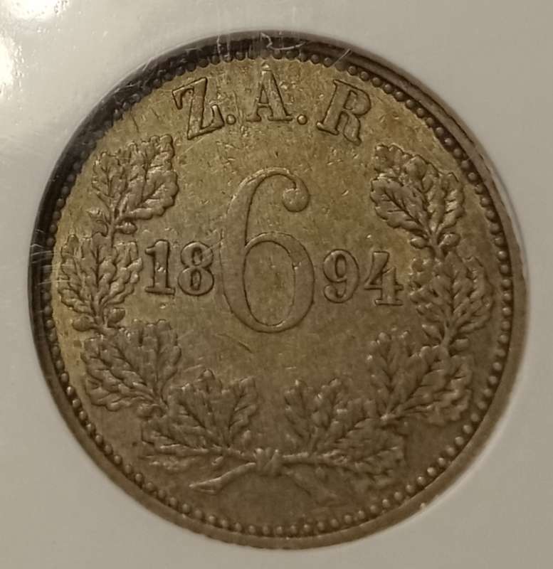1894 ZAR Kruger silver sixpence NGC XF45.