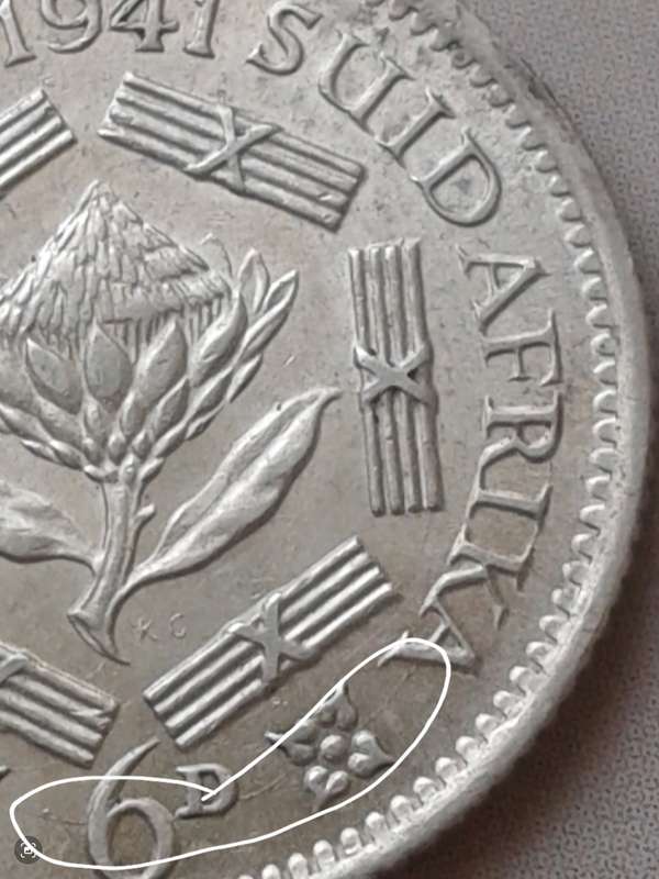 Higher grade 1941 union silver sixpence with reverse die cracks