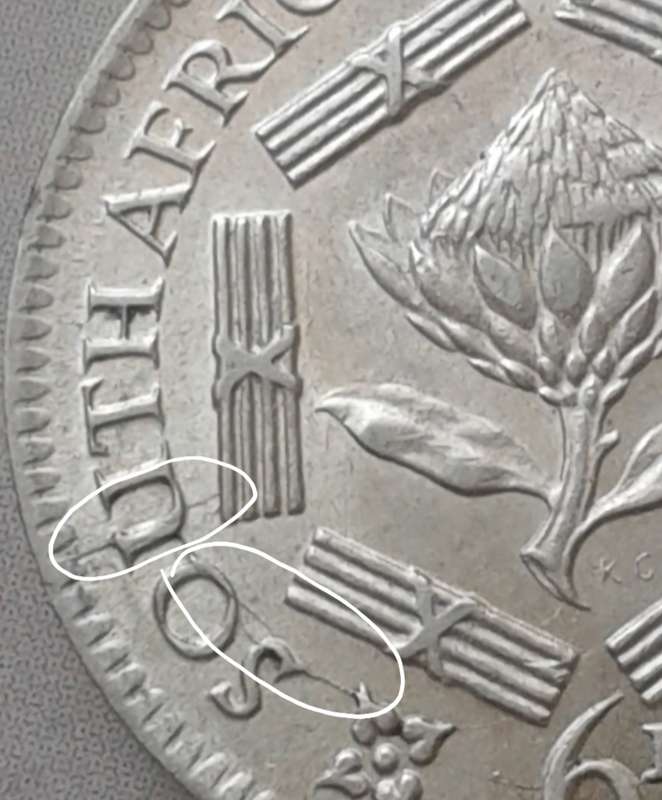 Higher grade 1941 union silver sixpence with reverse die cracks