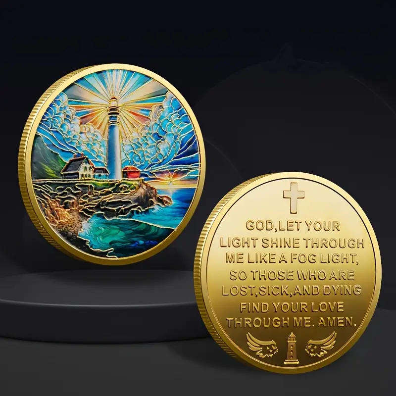 Ocean Lighthouse commemorative novelty coin with religious inscription - (40mm)