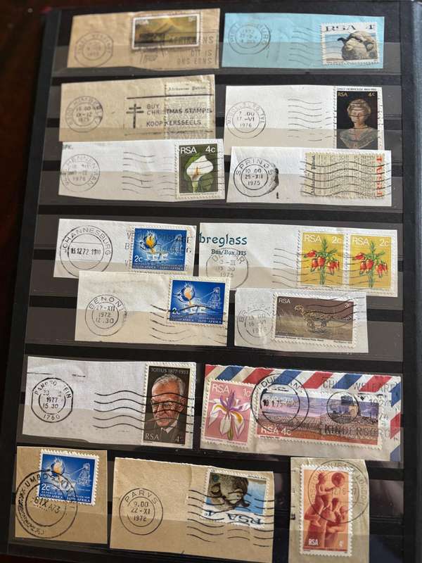 Very old stockbook with an amazing postmarks collection of SA Union and some colonies.