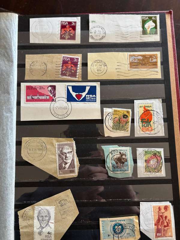 Very old stockbook with an amazing postmarks collection of SA Union and some colonies.