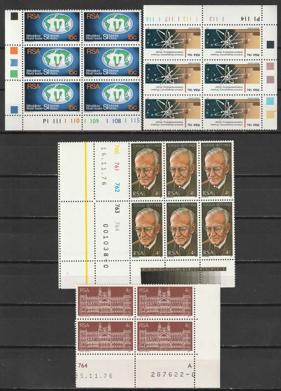 RSA - 1977  All commemorative issues in cylinder blocks of six  **MNH**