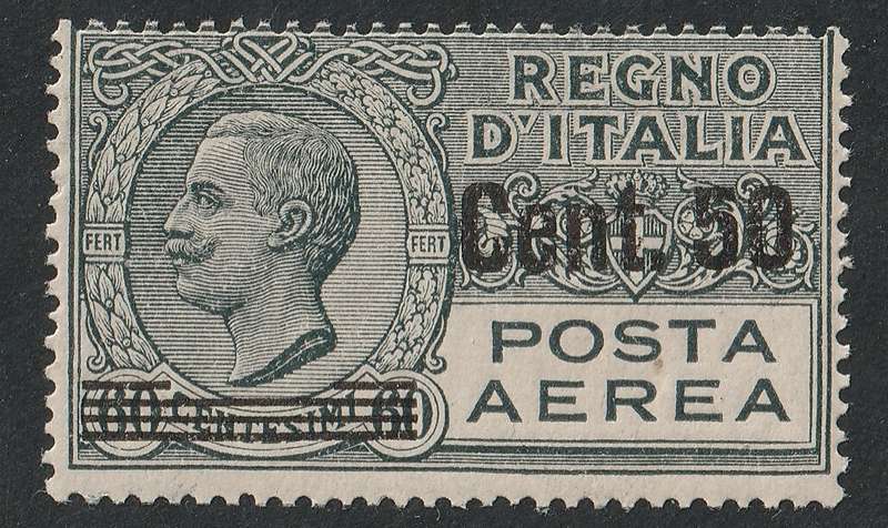 ITALY - 1927 Airmail issue 60c grey surcharged 50c VF *LMM*