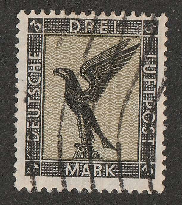 GERMANY  - 1926  Airmail Issue 3 Mark Black and olive-green. Top value of the set superb used.