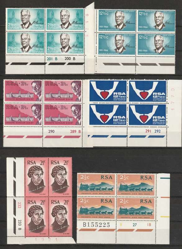 Republic of South Africa - 1966-1970 issues  11 blocks of 4 **MNH**