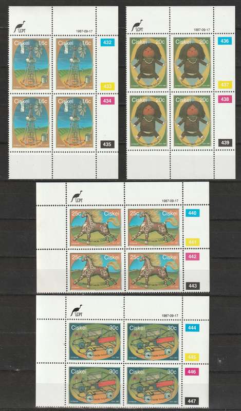 CISKEI -  1987  4 Complete sets in control blocks of 4 **MNH**