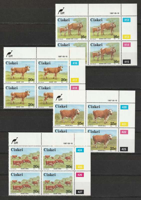 CISKEI -  1987  4 Complete sets in control blocks of 4 **MNH**