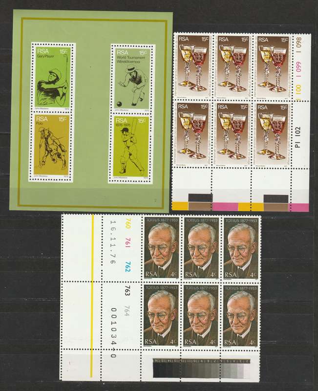 RSA - 1976/1977 issues  12 blocks of six and miniature sheet  **MNH**