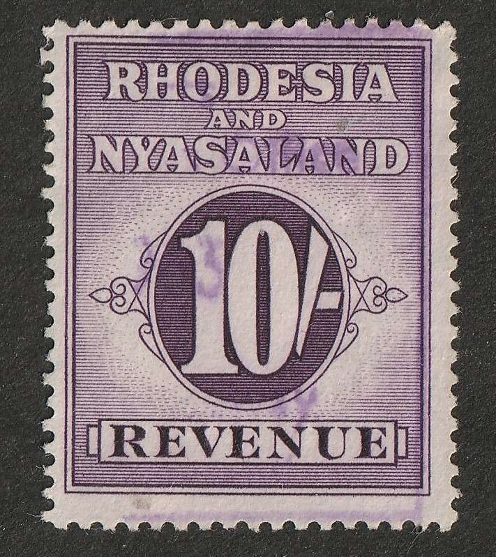 RHODESIA & NYASALAND - 1956  REVENUE  Issue 10 shilling violet BF 6