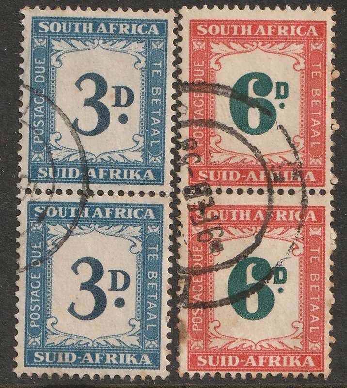 UNION -  Postage Due  1950 issue 3d and 6d vertical pairs VF USED