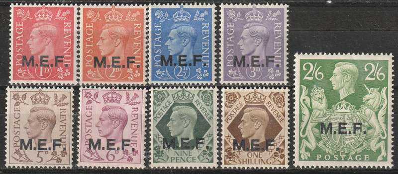 British Middle East Forces  - 1942 KGVI Issue overprinted "MEF" Part set **MNH**