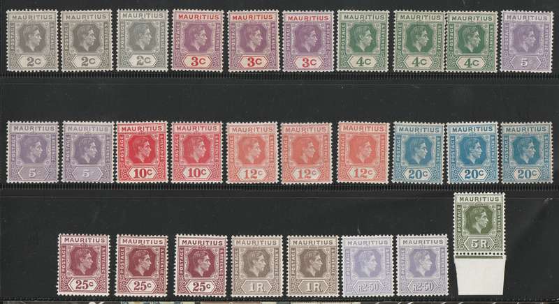 MAURITIUS  1938/1942 KGVI Definitive Issue Complete set to 5R  (29 stamps) *MM/MNH**