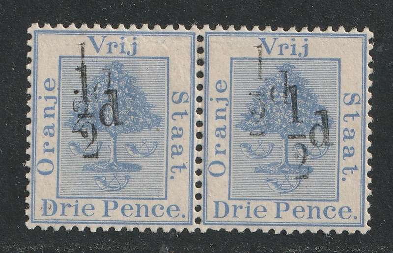 ORANGE FREE STATES - 1896   1/2d on 3d pair with "Double surcharge" *MM* SACC 44a