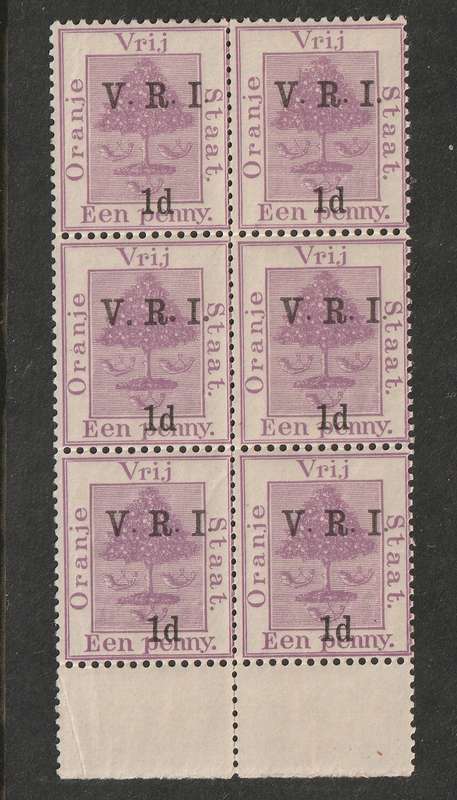 ORANGE FREE STATES - 1900 VRI Overprint Stops raised  1d Block of 6 with Variety **MNH**