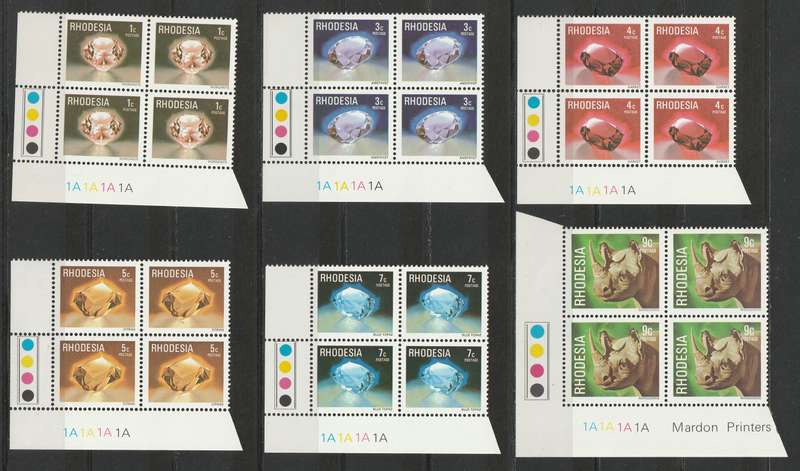 RHODESIA  - 1978 Fourth Definitive Issue Complete set in Cylinder blocks of 4  **MNH**
