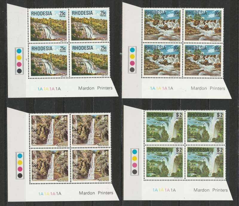 RHODESIA  - 1978 Fourth Definitive Issue Complete set in Cylinder blocks of 4  **MNH**