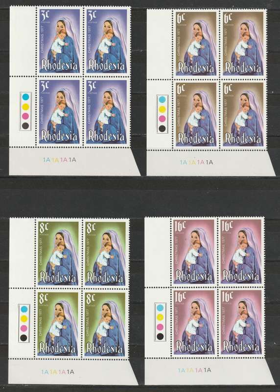 RHODESIA  - 1977  Issues  3 Complete sets in Cylinder blocks of 4  **MNH**