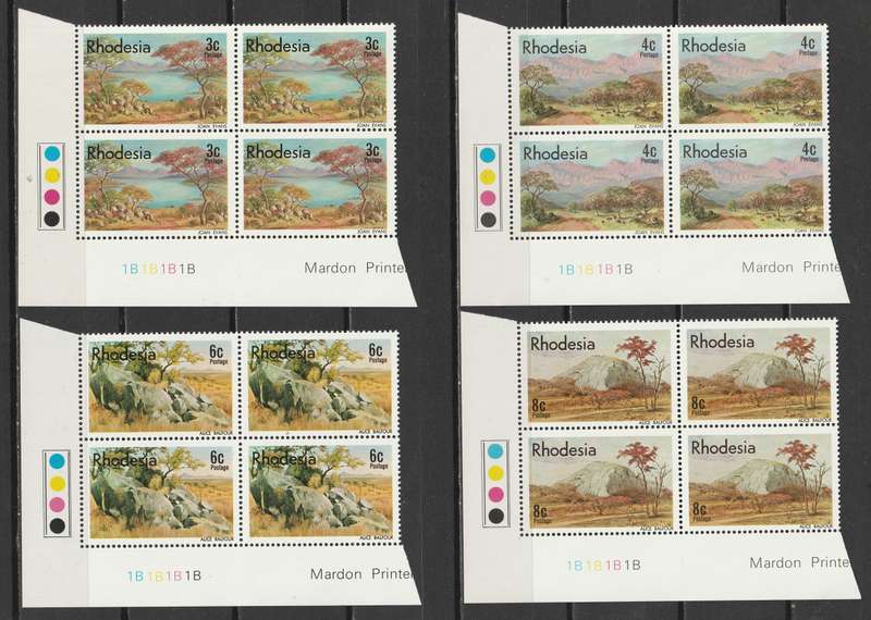 RHODESIA  - 1977  Issues  3 Complete sets in Cylinder blocks of 4  **MNH**