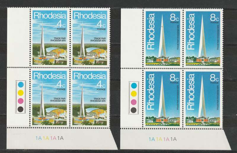 RHODESIA  - 1977  Issues  3 Complete sets in Cylinder blocks of 4  **MNH**