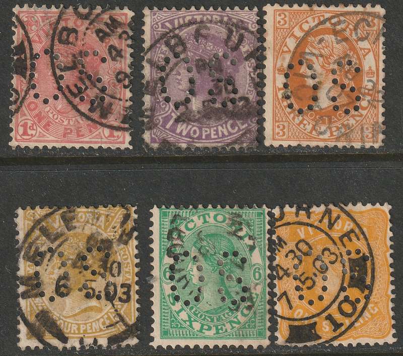 AUSTRALIAN STATES  - VICTORIA 1901 Official perfined Issue Used range to 1s.
