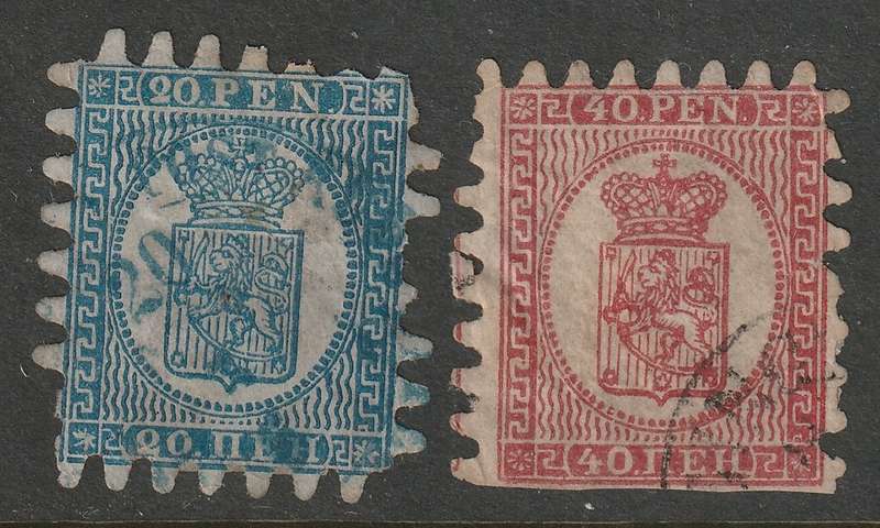 FINLAND - 1866 issue  20p and 40p used.Scarce stamps