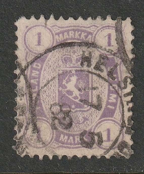 FINLAND - 1875 National Arms Issue .  1 Mark violet with scarce perforations  12&1/2 VF USED