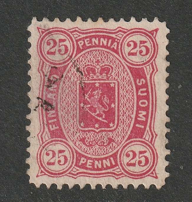 FINLAND - 1875 National Arms Issue .  25p carmine with scarce perforations  12&1/2 SUPERB USED