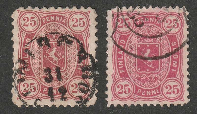 FINLAND - 1875 National Arms Issue . 25p Carmine with both perforations (11 and 12&1/2)