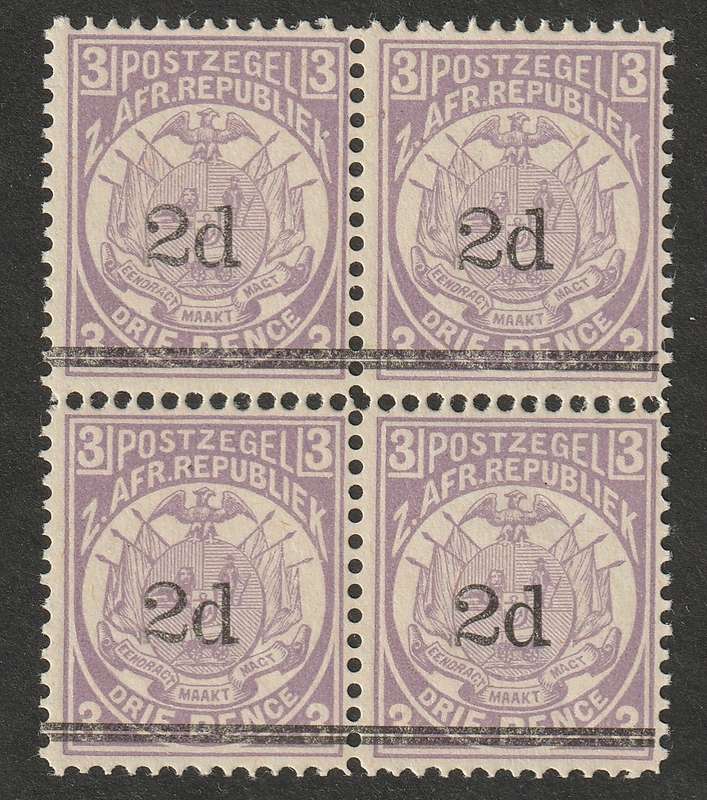 TRANSVAAL - 1887  3d overprinted 2d,  block of four**UM**