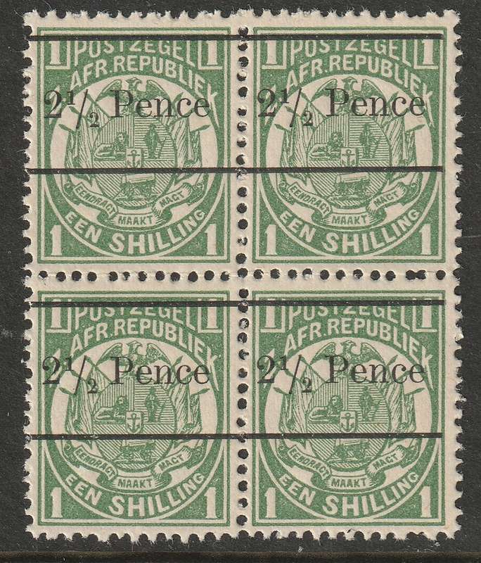 TRANSVAAL - 1893  Provisional Surcharge Block of four SACC 203  **MNH**