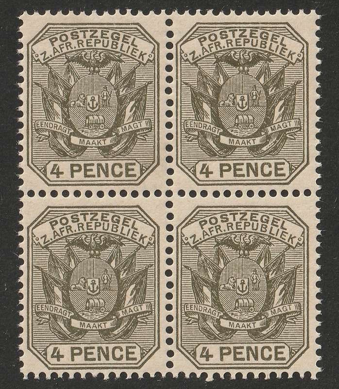TRANSVAAL - 1895 4d olive-black,block of four**MNH**