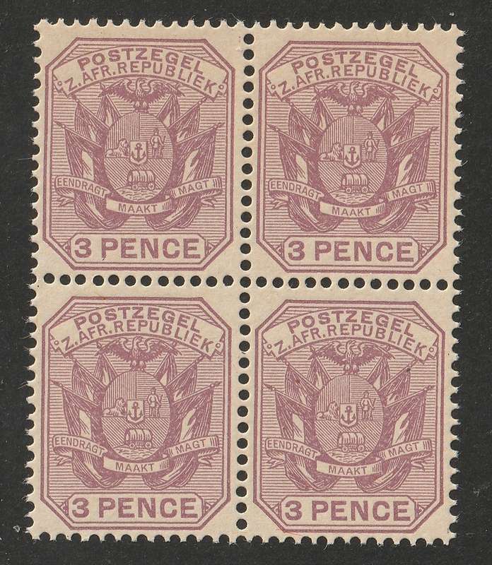 TRANSVAAL - 1895  3d mauve  block of four **UM**
