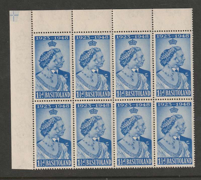 BASUTOLAND - 1948 Silver Royal Wedding Anniversary  1&1/2d Corner block of 8 **MNH**
