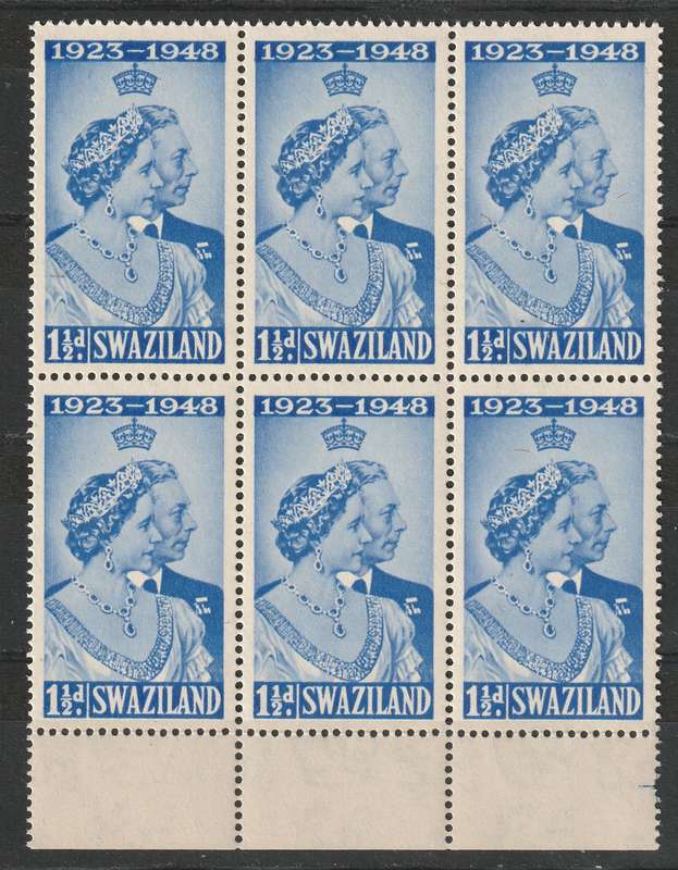 SWAZILAND - 1948 Silver Royal Wedding Anniversary  1&1/2d block of 6 **MNH**