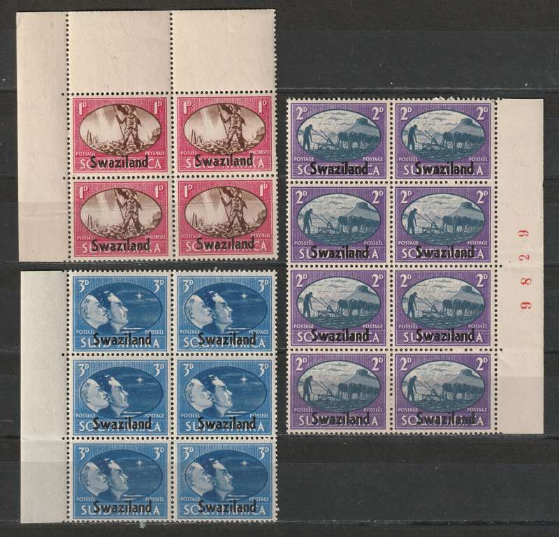 SWAZILAND - 1945  VICTORY ISSUE  Complete set in blocks of four,six and eight **MNH**