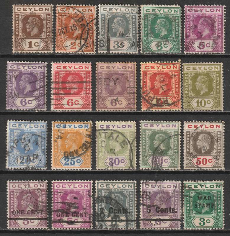 CEYLON -  1911-1927  KGV definitive Issues Nice range (20 stamps) VF USED