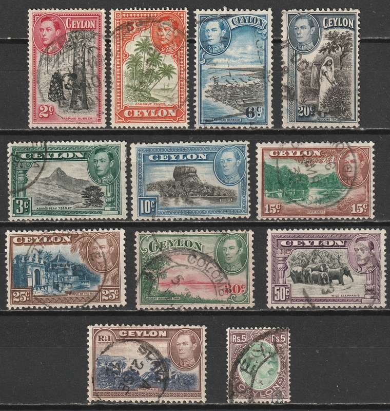 CEYLON - 1938 KGVI issue Part set VF USED
