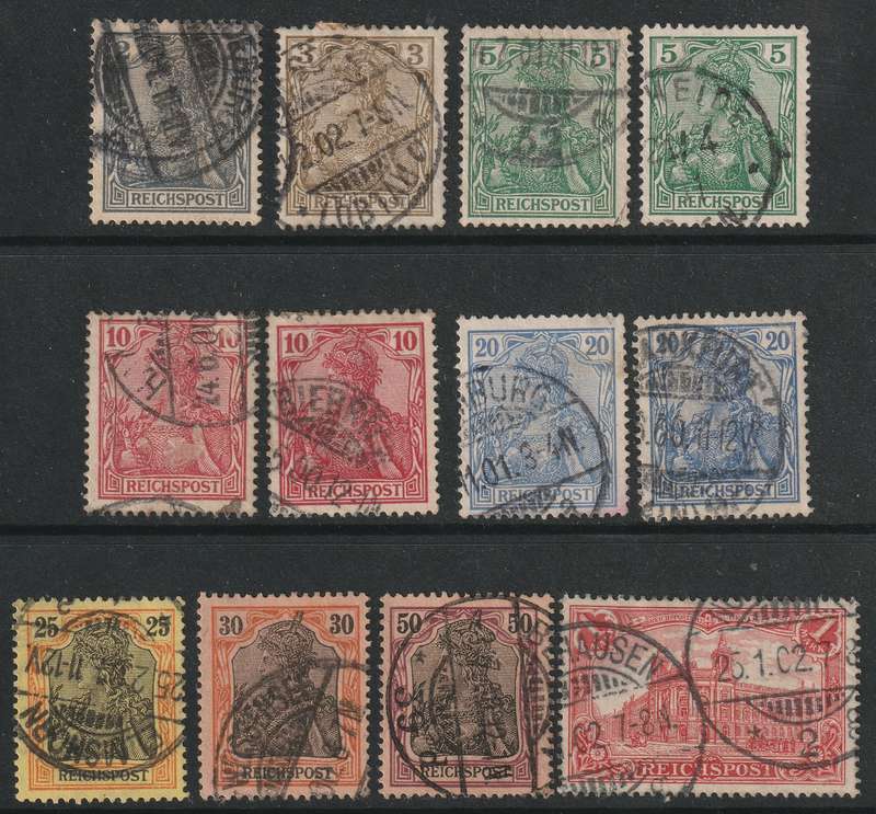 GERMANY - 1900  Germania REICHPOST Issue. Part set to 1 Mark  VF USED