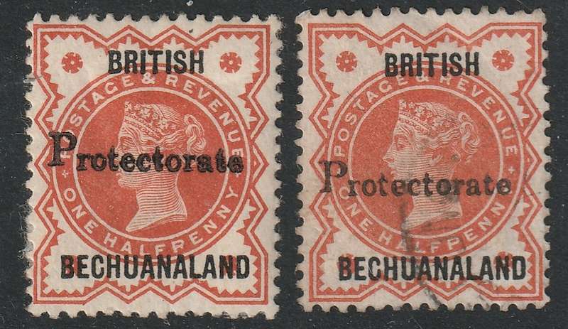 BECHUANALAND PROTECTORATE - QV  1888  1/2d vermilion overprinted.  Mint and used. SACC 38