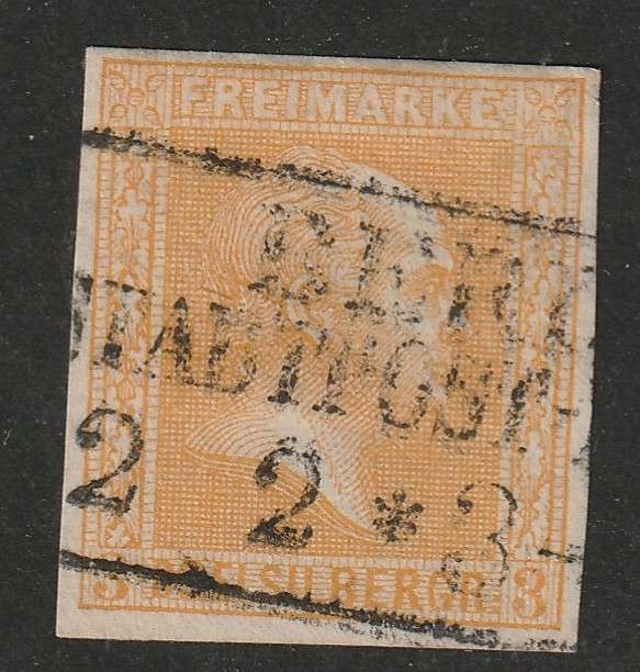 GERMAN STATES - PREUSSEN  1858  3sgr yellow  (Hatched background) imperforated.