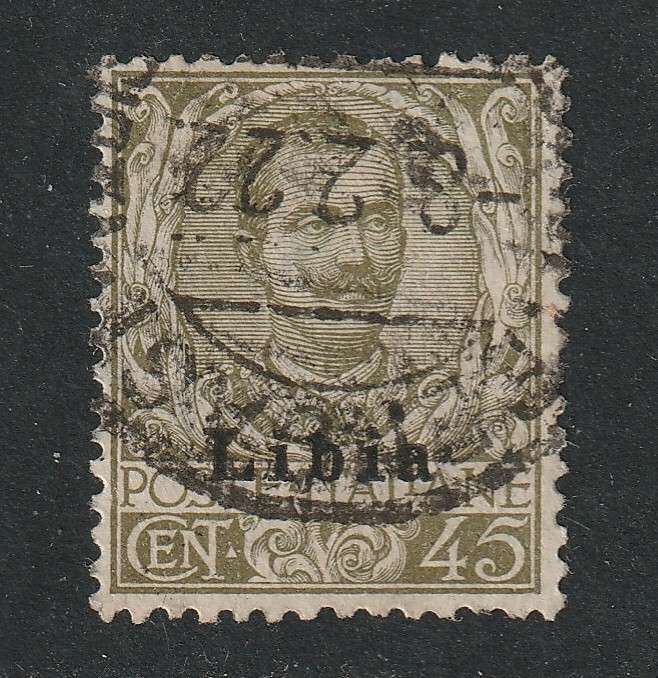 ITALIAN COLONIES - LIBYA  1912 overprinted Issue.  45 cents Olive-green VF USED