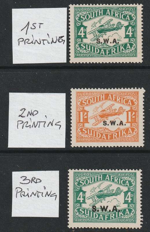 SWA - 1930  AIRMAIL 2 x 4d and 1s from all printings  **MNH**