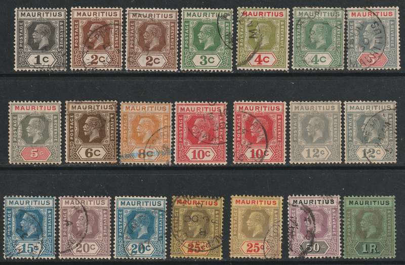 MAURITIUS  1912/1926  KGV Definitive Issues Part set to 1R  VF USED (21 stamps)