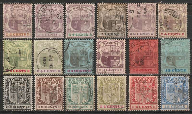 MAURITIUS -  1895-1910  Coats of Arms Issues part sets VF USED