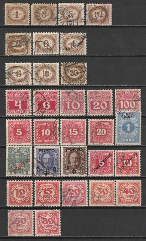 AUSTRIA - POSTAGE DUE Issues. Excellent selection of early issues (60 stamps)