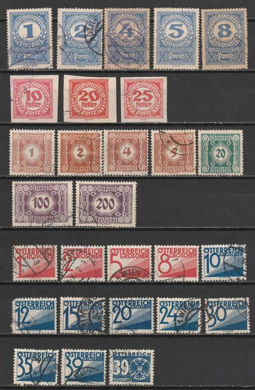 AUSTRIA - POSTAGE DUE Issues. Excellent selection of early issues (60 stamps)