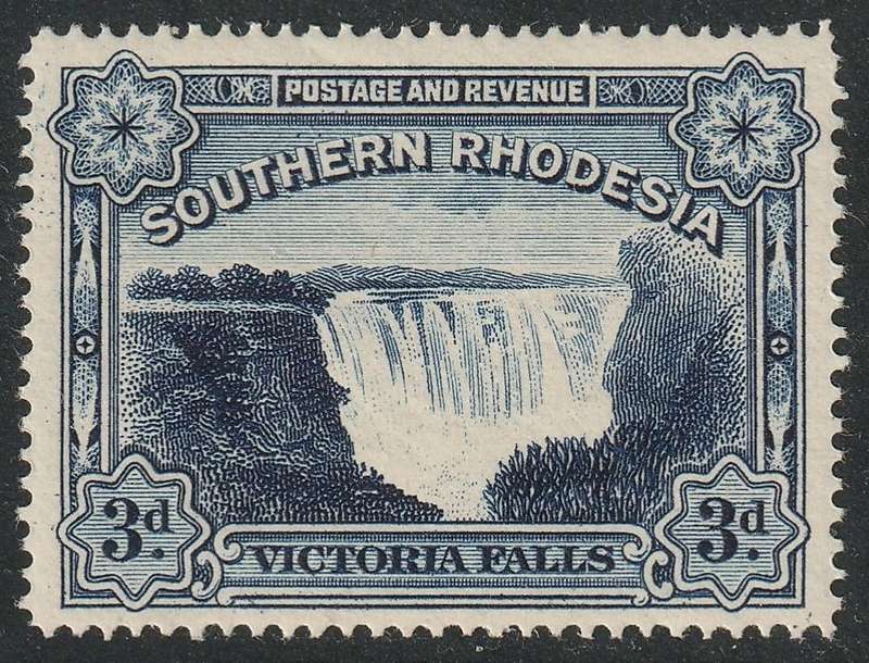 SOUTHERN RHODESIA - 1935 Large Falls Issue  3d with "Missing lines on waterfall" *MM*
