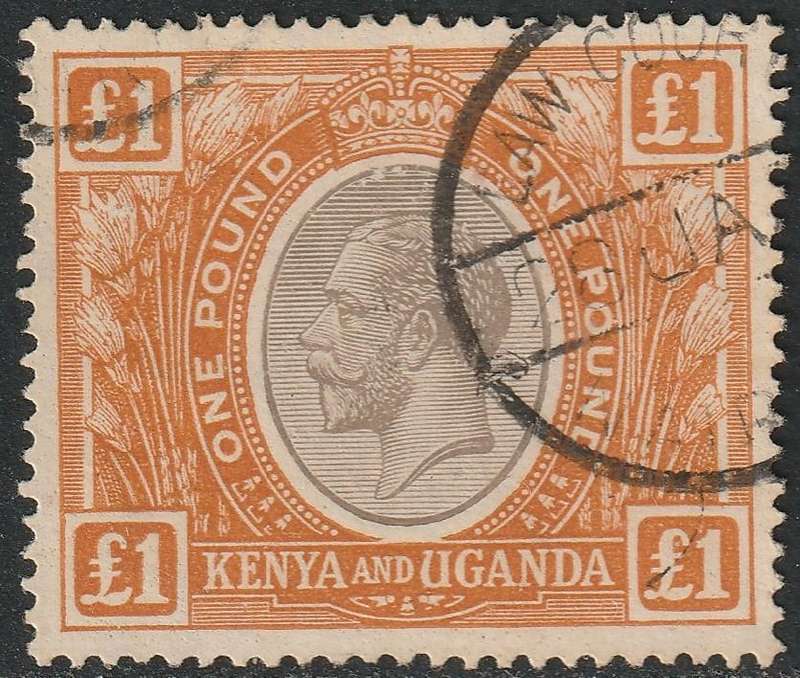 Kenya & Uganda - 1922 KGV Issue 1 Pound orange & black VF USED
